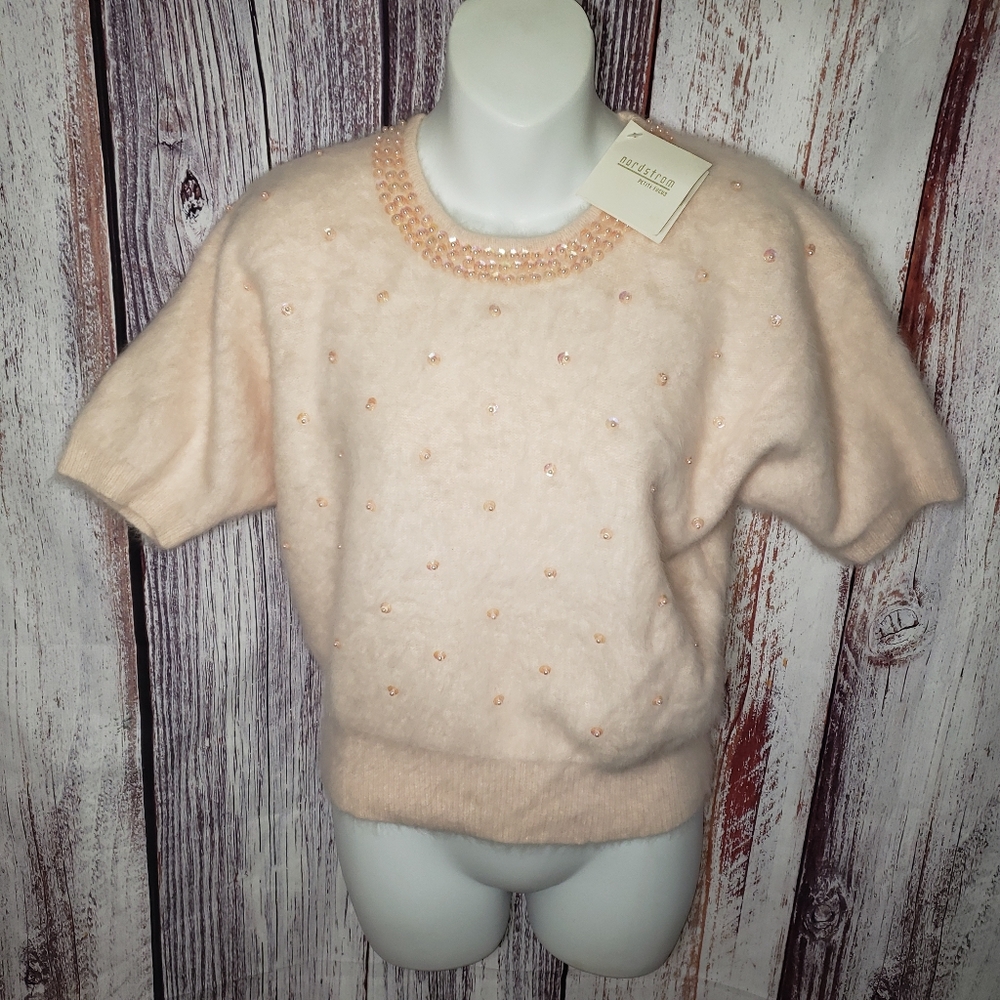 Nordstrom Angora Rabbit Fur Beaded Sequin Sweater